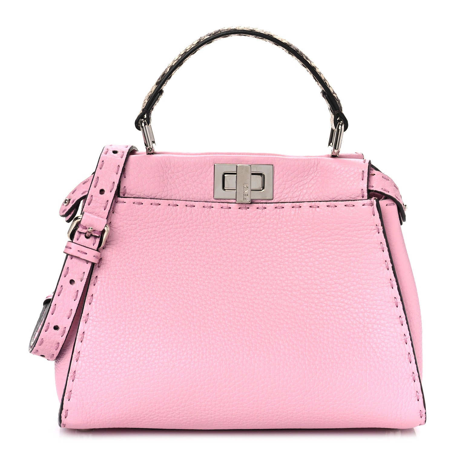 Fendi Cuoio Romano Snakeskin Selleria Mini Peekaboo Iconic Satchel Acquerello White 1 of 9