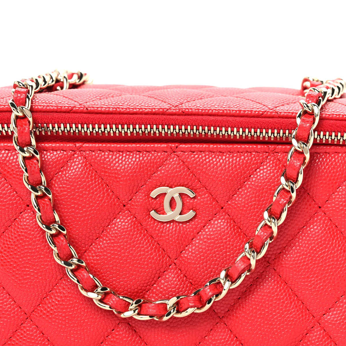 Chanel Caviar Quilted Small Vanity Case With Chain Red 7 of 10