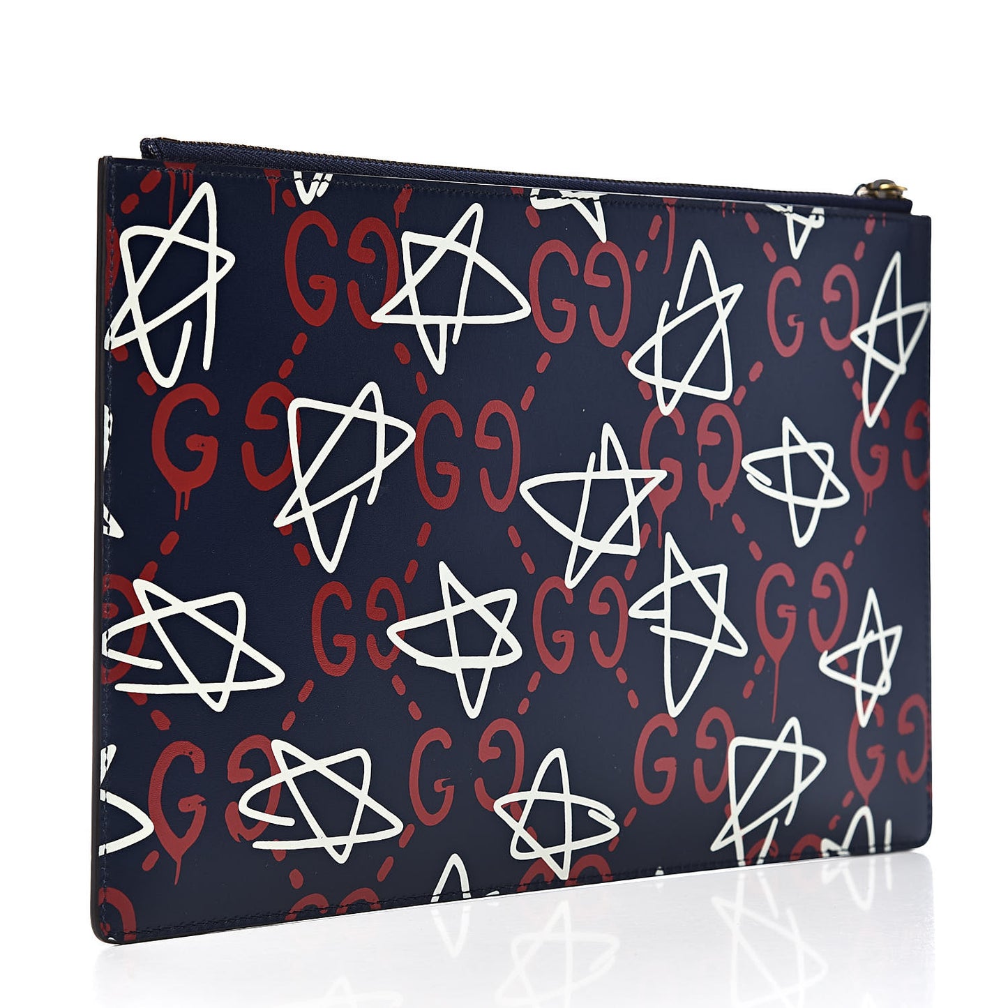 Calfskin GucciGhost Print Pouch Blue Agata Hibiscus Red