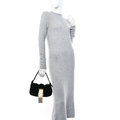 Fendi Velvet Metal Fringe Baguette Black Gold 2 of 10