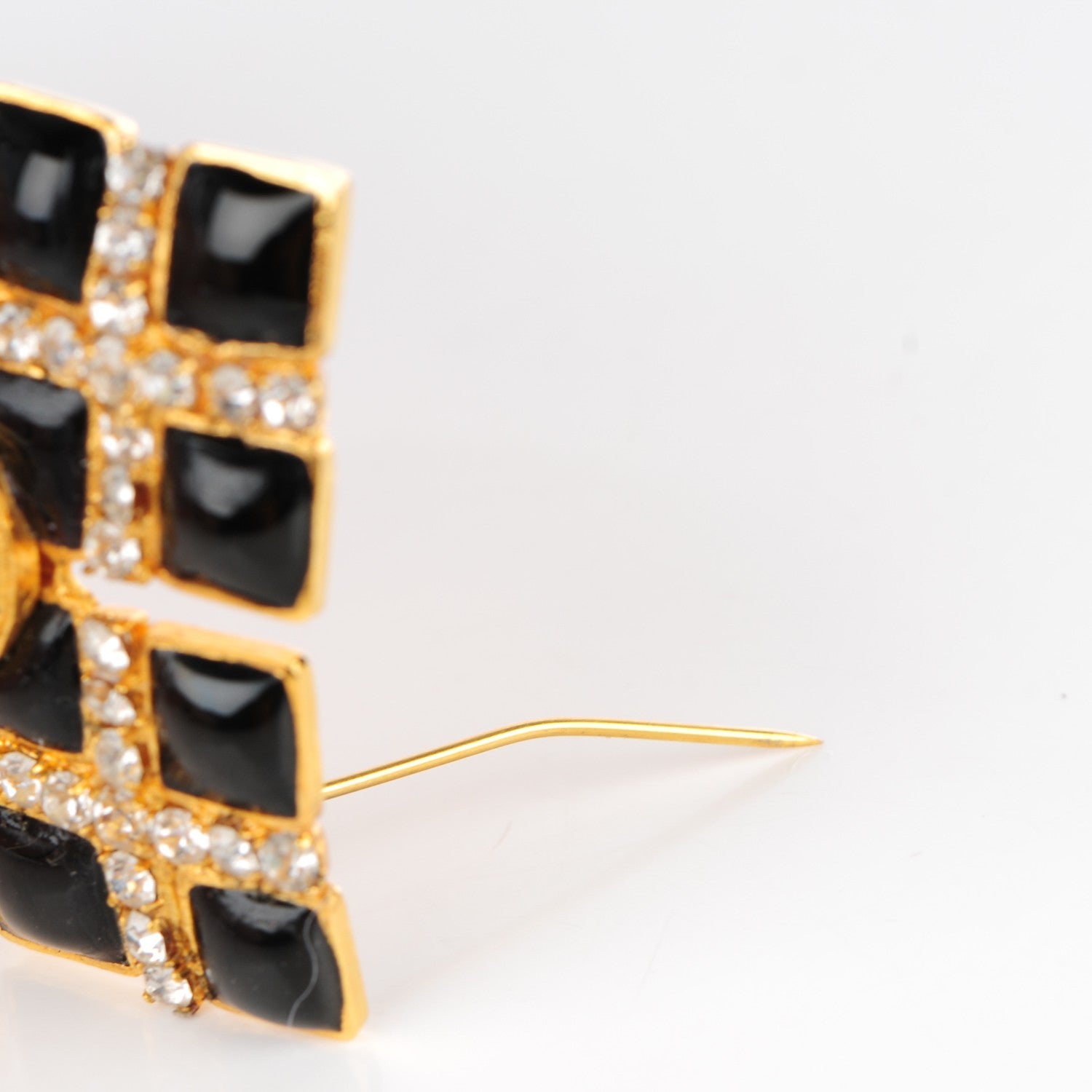 Chanel Enamel Crystal Pearl Brooch Black Gold 3 of 5