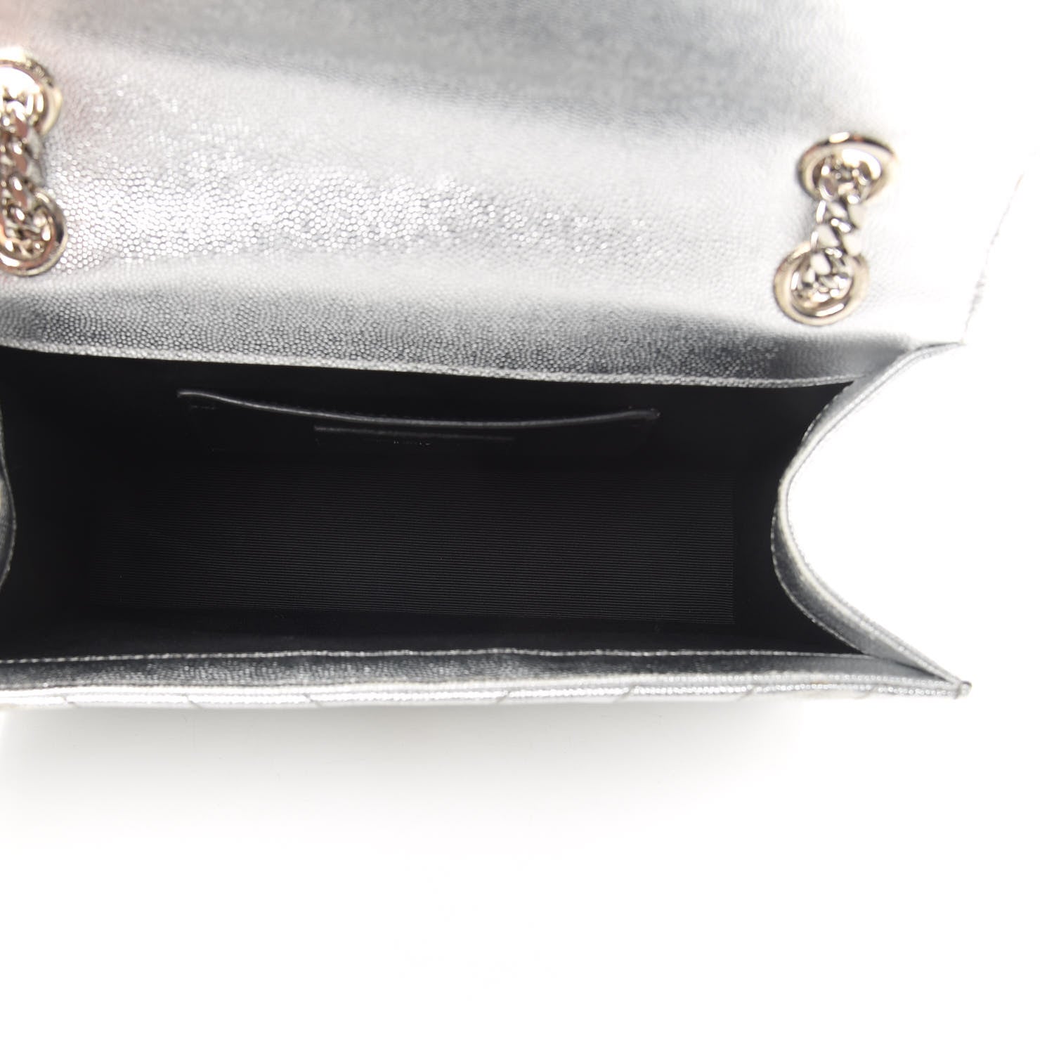Saint Laurent Metallic Grain De Poudre Matelasse Chevron Medium Monogram Satchel Silver 5 of 17