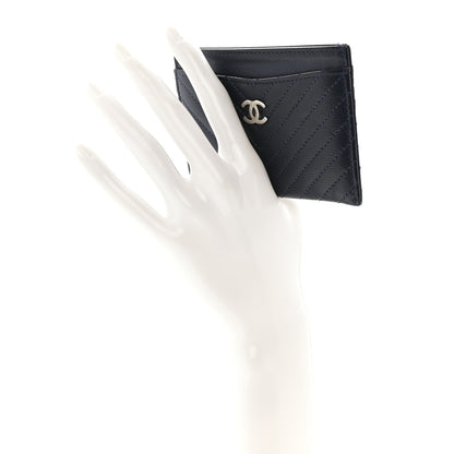 Chanel Caviar Chevron Quilted Card Holder Navy Blue 2 of 12