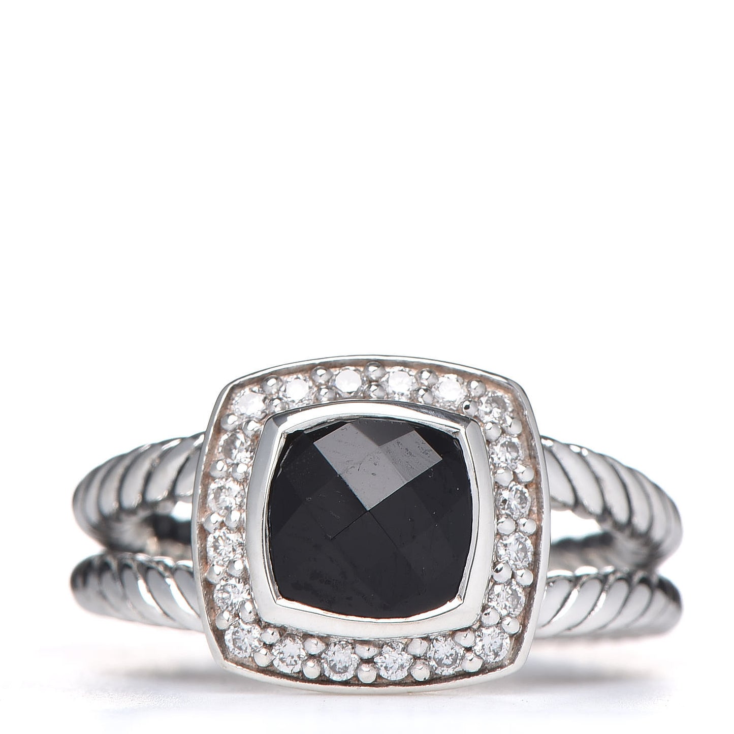 Sterling Silver Diamond Black Onyx 7mm Petite Albion Ring 50 5.5