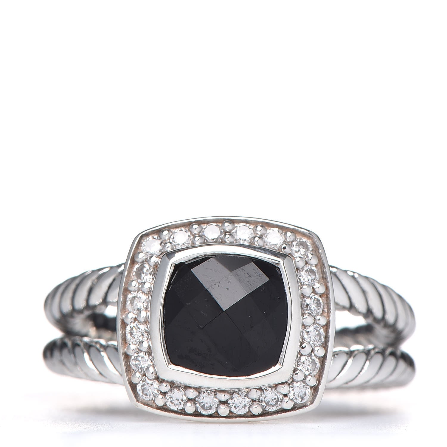 David Yurman Sterling Silver Diamond Black Onyx 7mm Petite Albion Ring 50 5.5 1 of 4