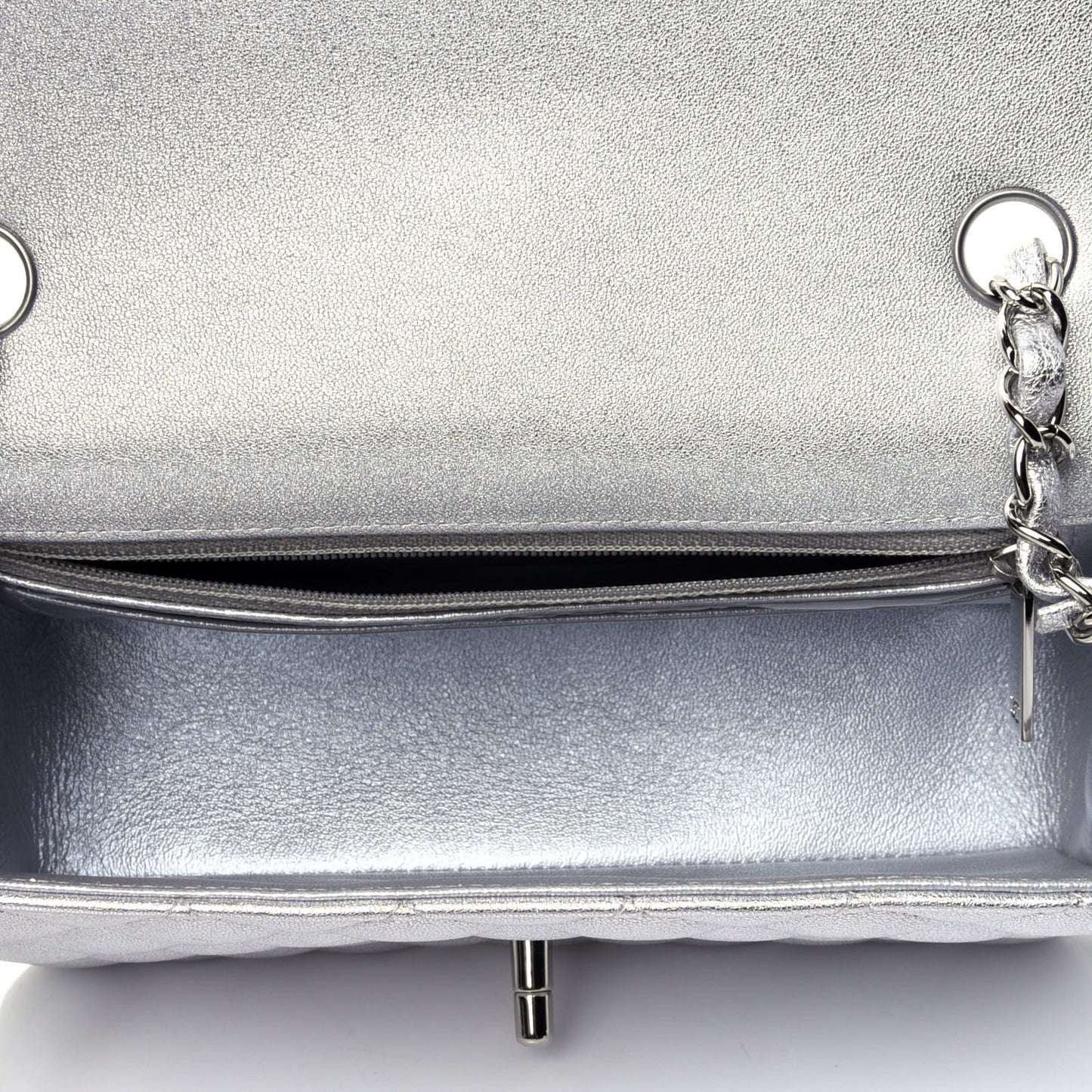 Metallic Lambskin Quilted Mini Rectangular Flap Silver