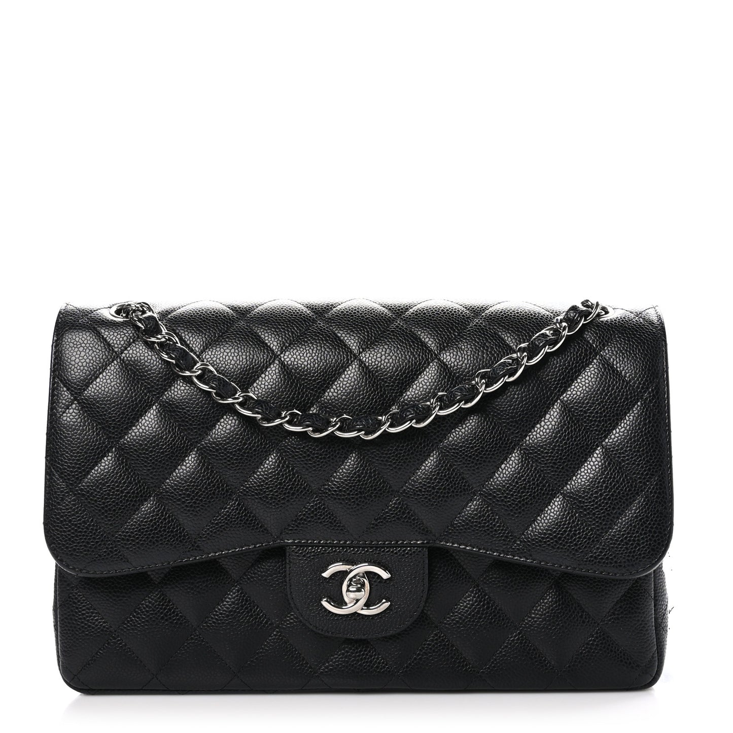 Caviar Quilted Jumbo Double Flap Black
