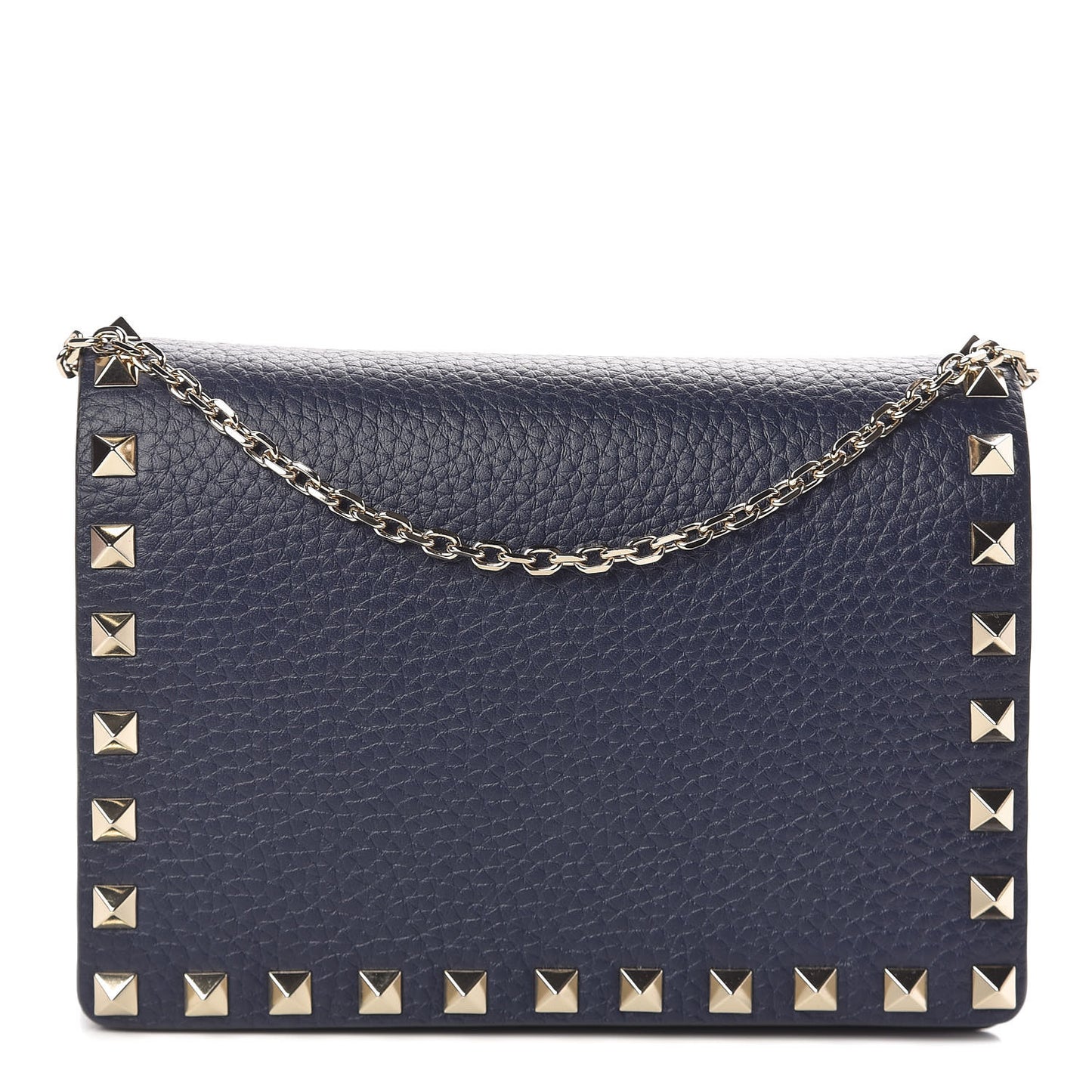 Grained Calfskin Rockstud Wallet on Chain Pure Blue