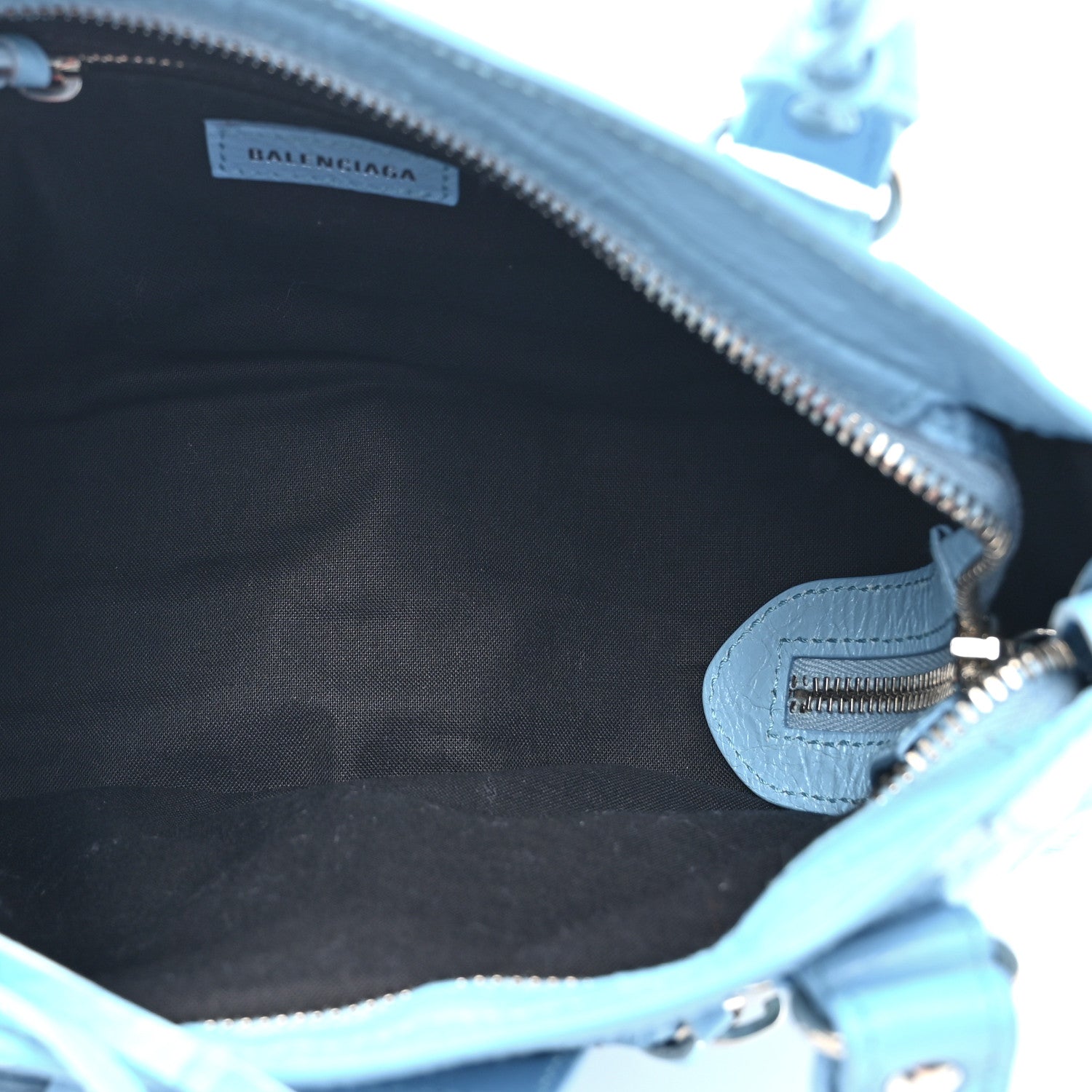 Balenciaga Agneau Classic Silver Hardware Mini City Logo Strap Baby Blue Black 5 of 14