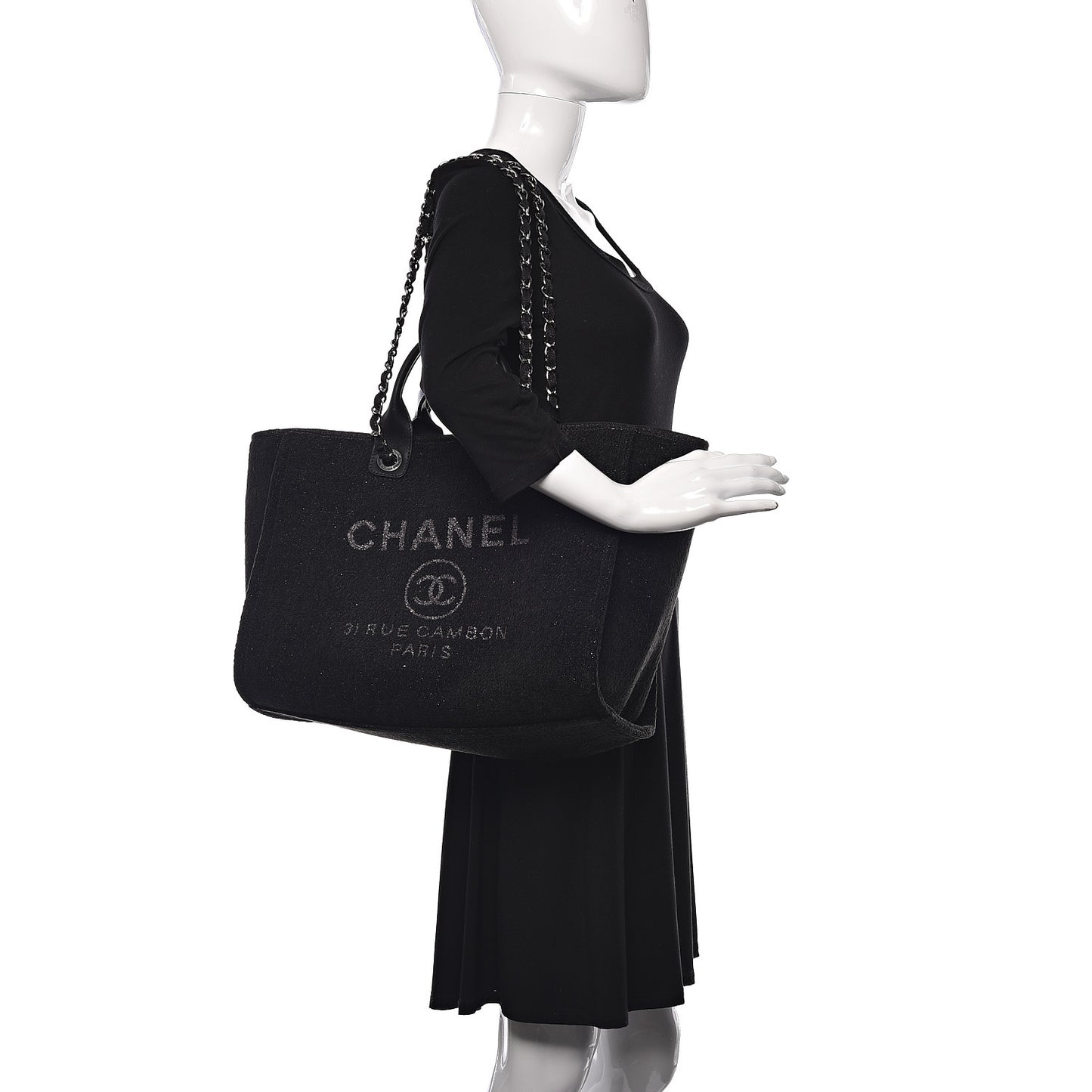 Lurex Boucle Medium Deauville Tote Black