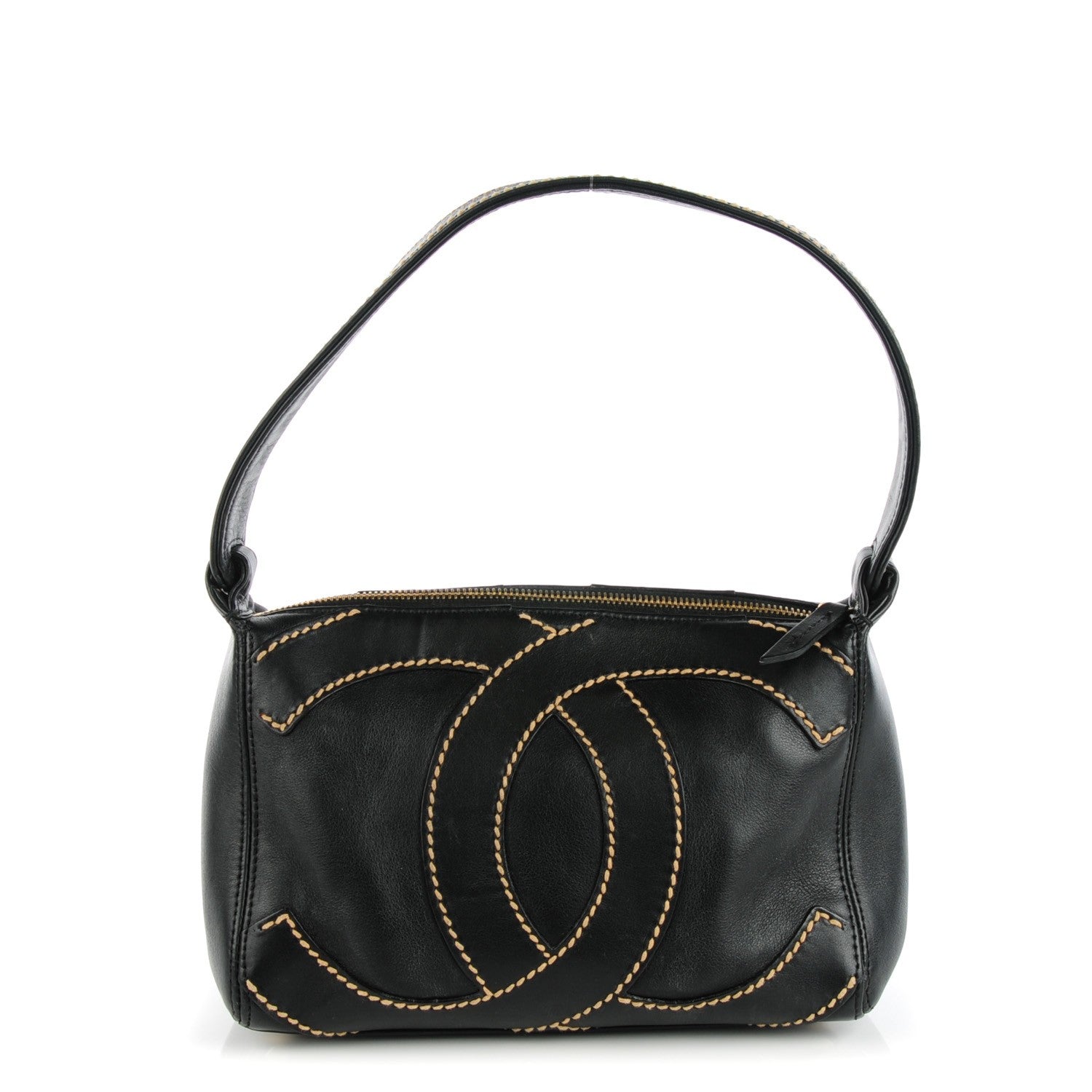 Chanel Calfskin Small CC Stitched Shoulder Bag Black 1 of 7