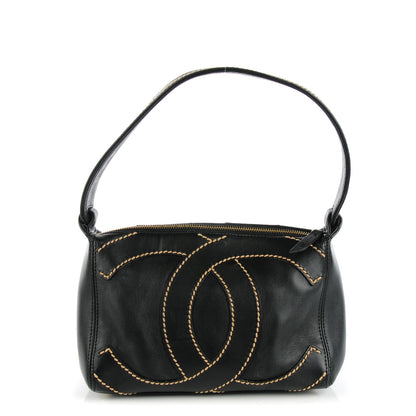 Chanel Calfskin Small CC Stitched Shoulder Bag Black 1 of 7