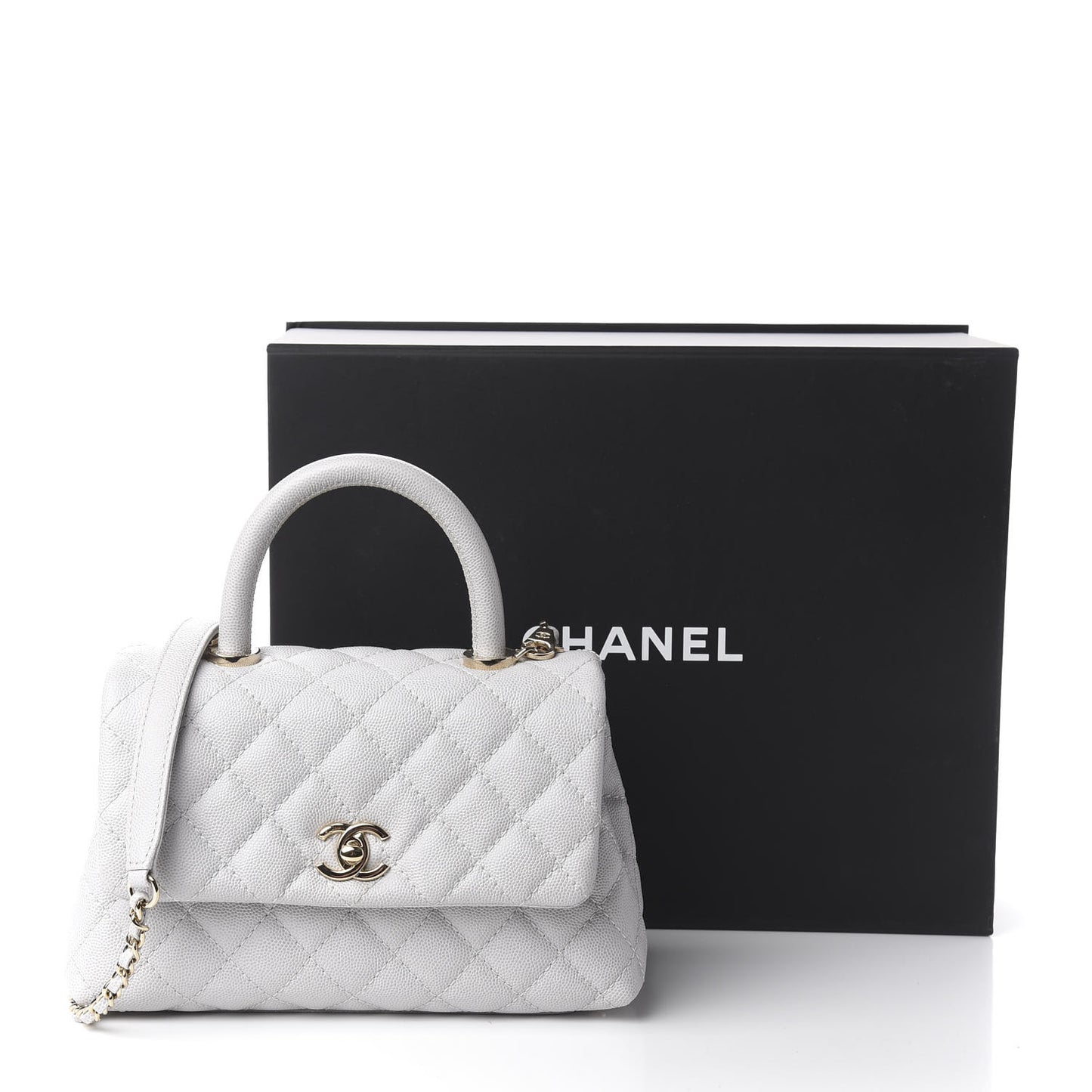 Caviar Quilted Mini Coco Handle Flap Light Grey