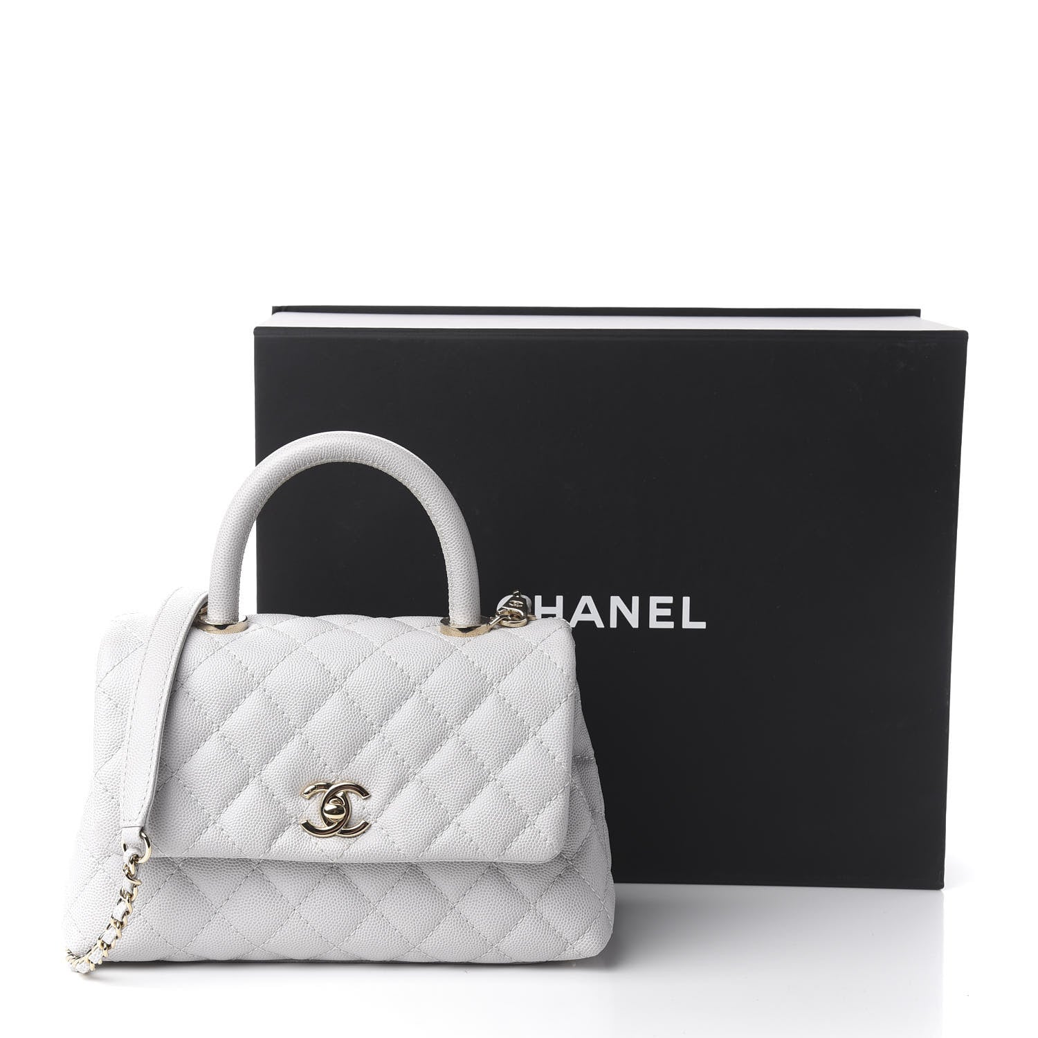 Chanel Caviar Quilted Mini Coco Handle Flap Light Grey 13 of 13