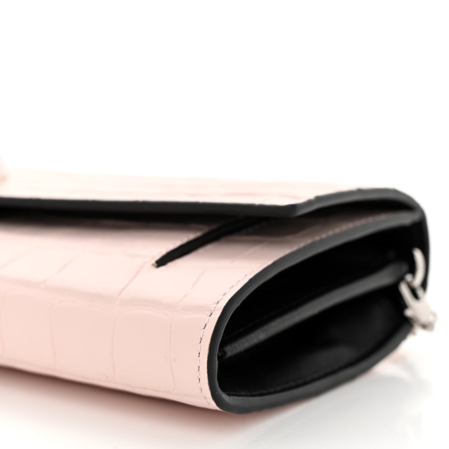 Calfskin Crocodile Embossed Skull Wallet on Chain Baby Pink