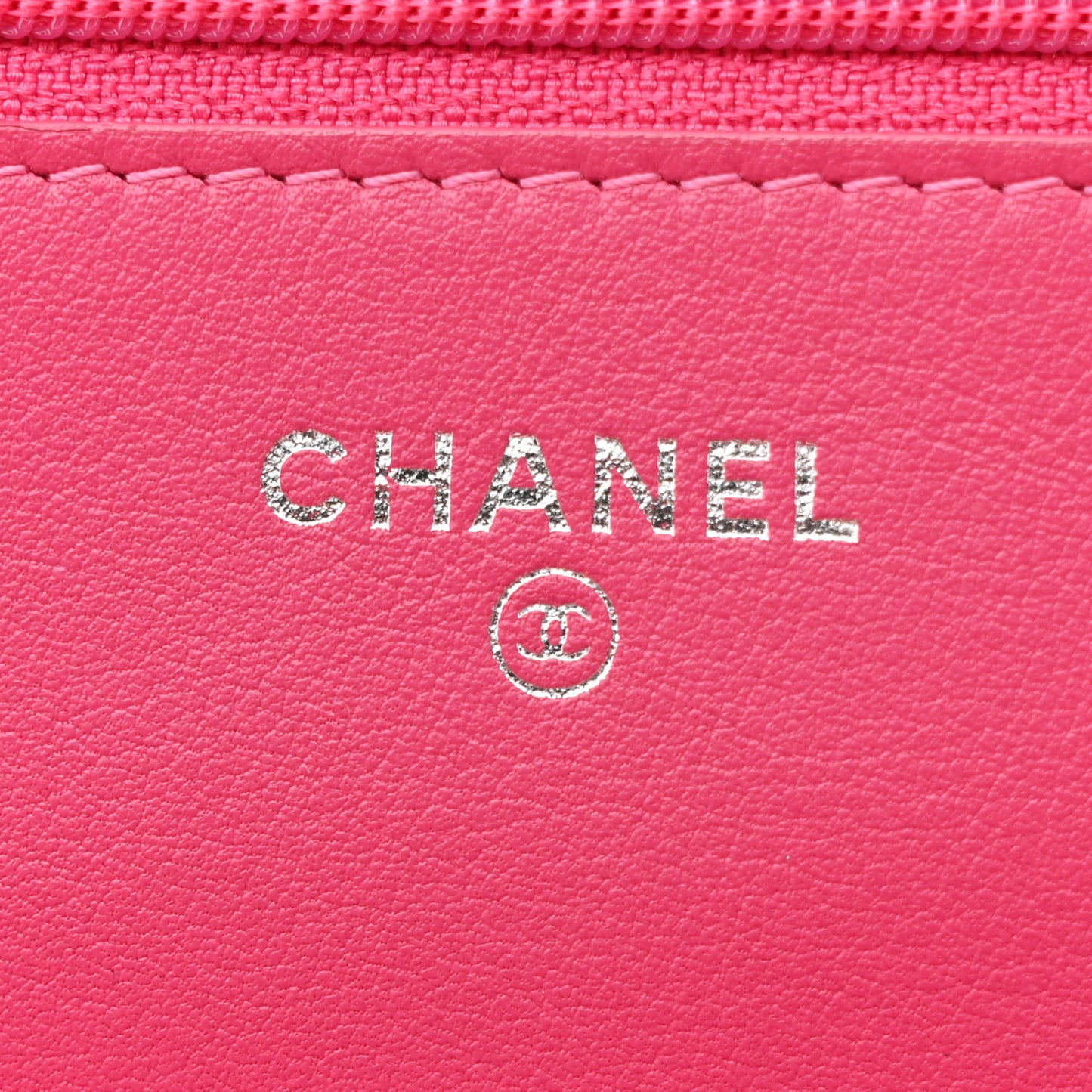 Patent Calfskin Quilted Wallet On Chain WOC Pink