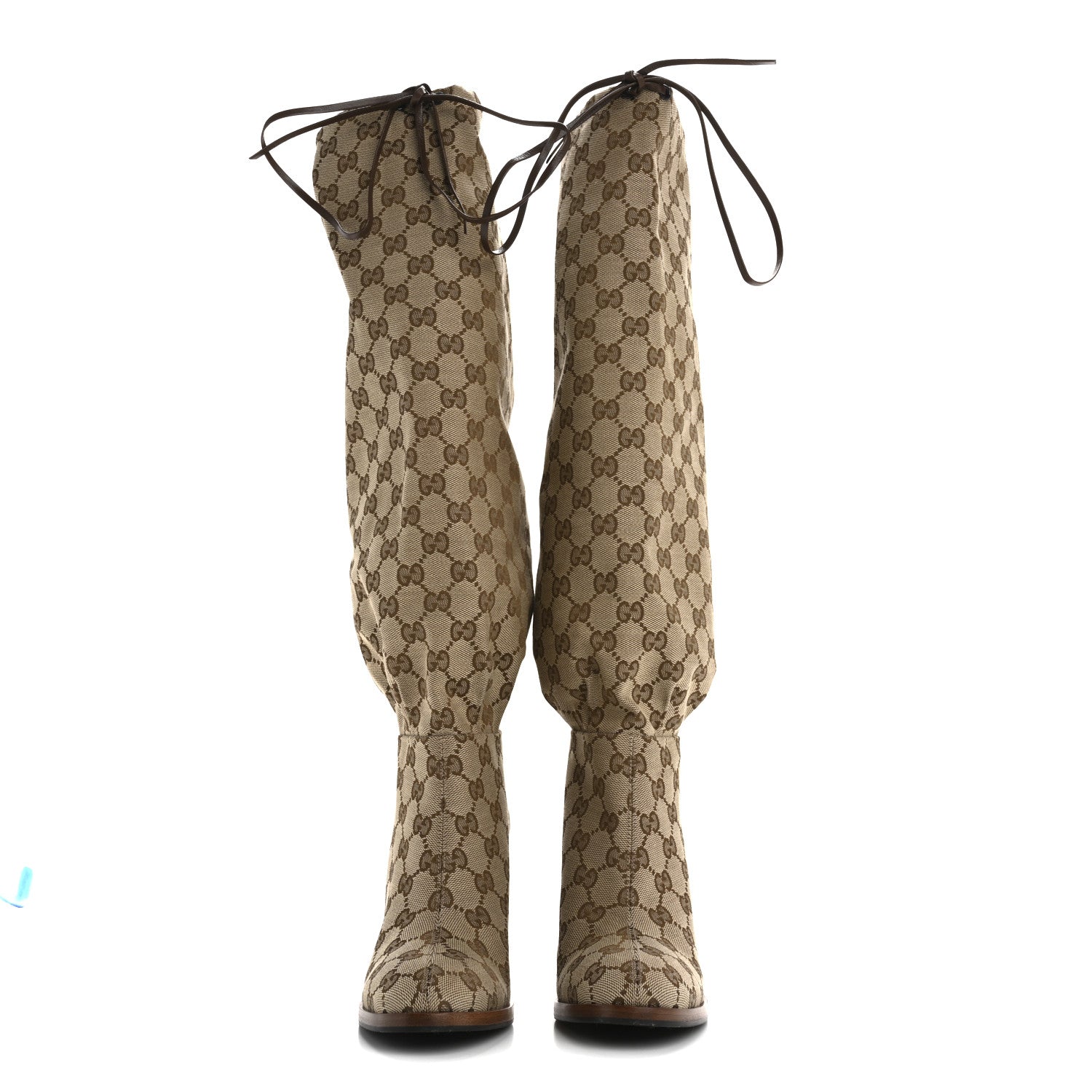 Gucci Monogram Malaga Kid Lisa Mid Heel Boots 36 Beige Ebony 2 of 9