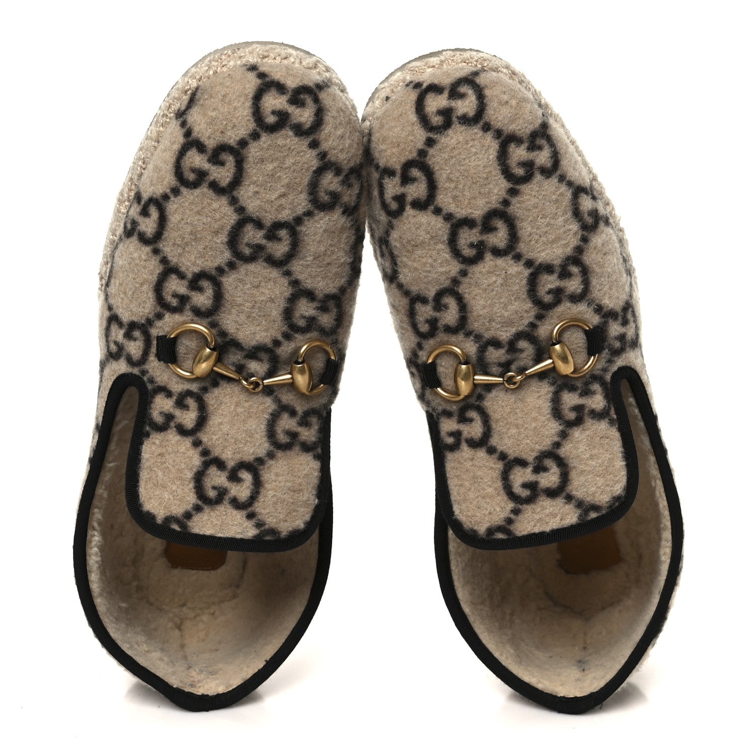 Gucci Covered Wool GG Monogram Mens Fria Horsebit Loafers 9 Beige Ebony Black Butterscotch 2 of 11