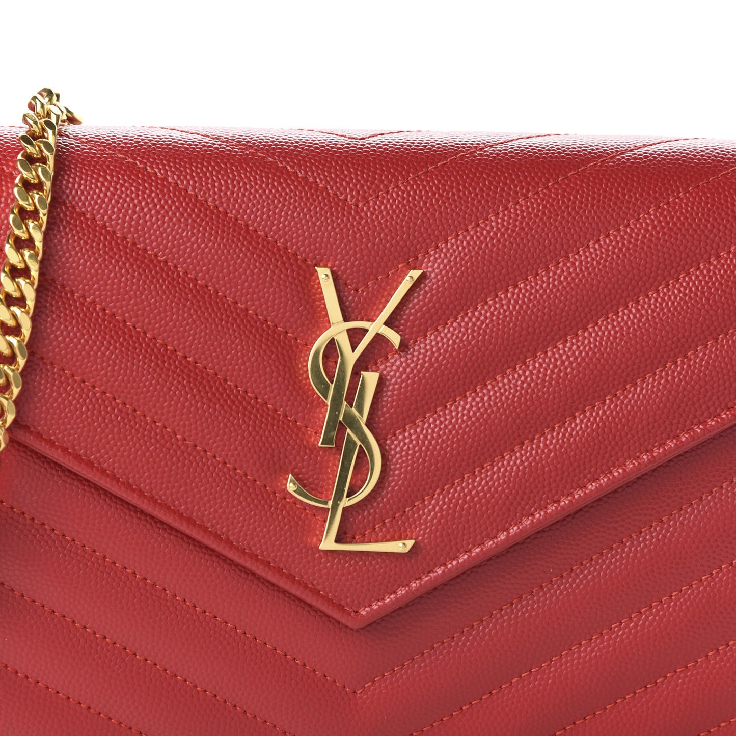 Grain De Poudre Matelasse Chevron Monogram Chain Wallet Red