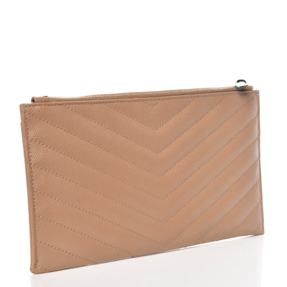 Saint Laurent Grain De Poudre Chevron Monogram Bill Pouch Cork 3 of 8