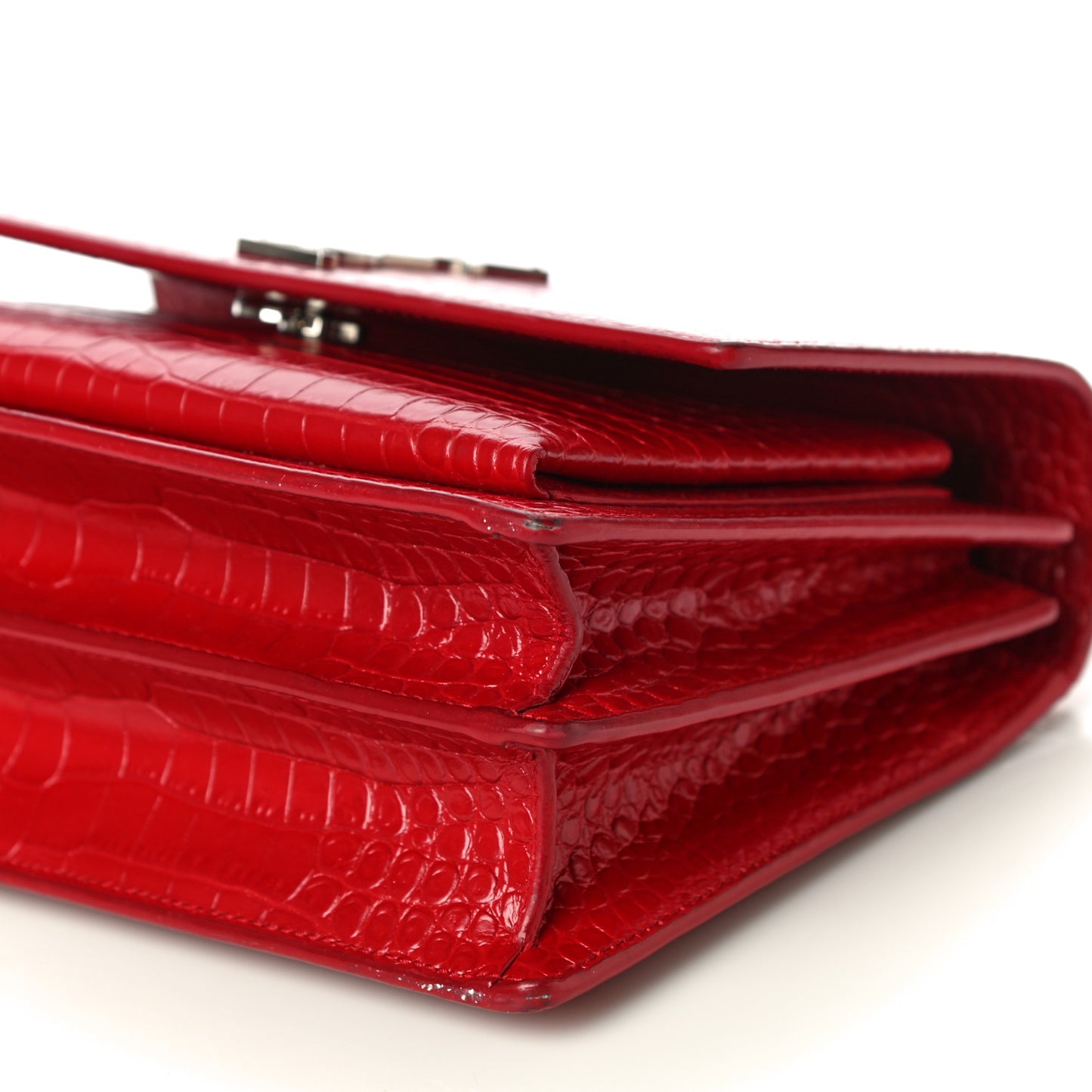Calfskin Crocodile Embossed Medium Monogram Sunset Rouge Eros