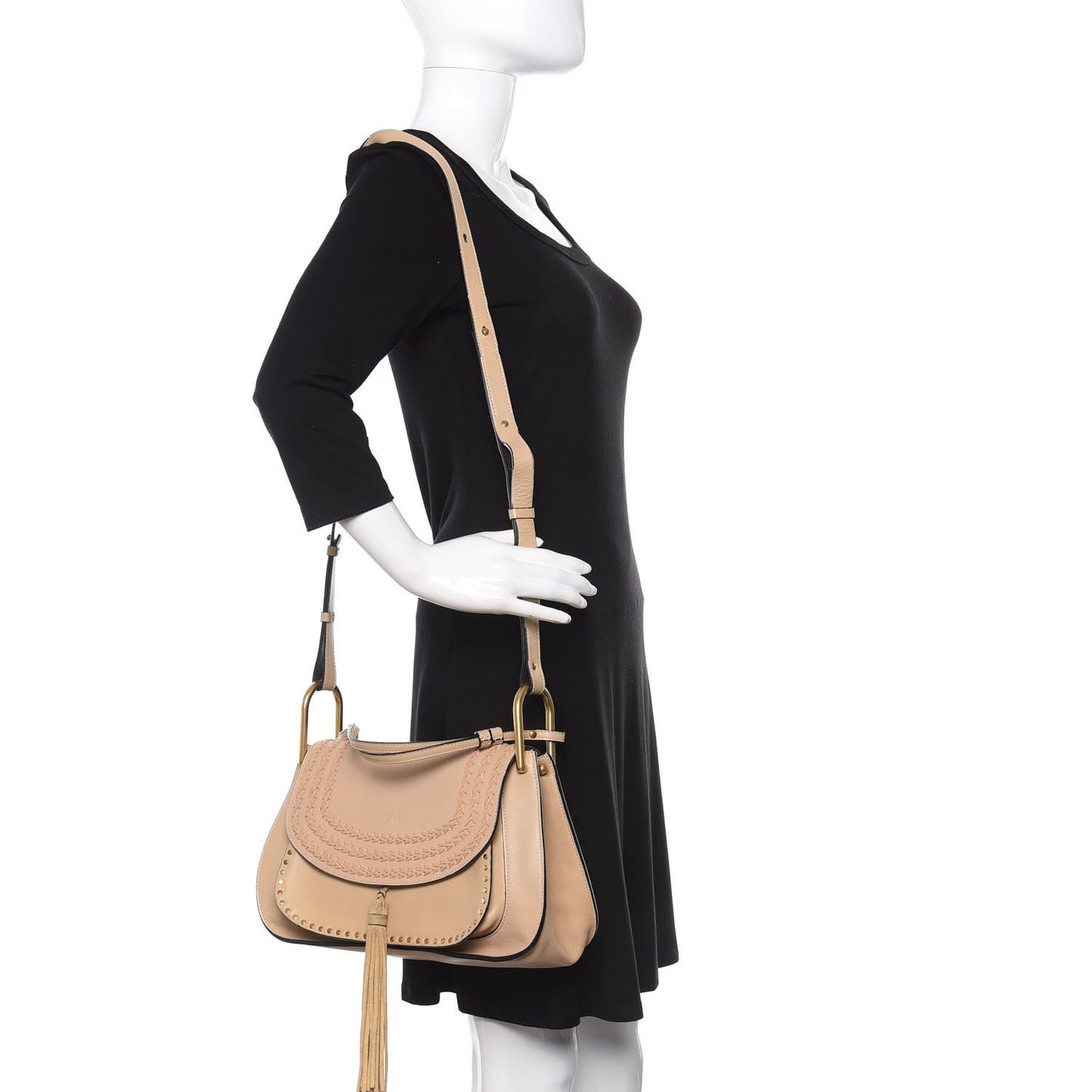 Calfskin Medium Braided Hudson Double Carry Shoulder Bag Blondie Beige