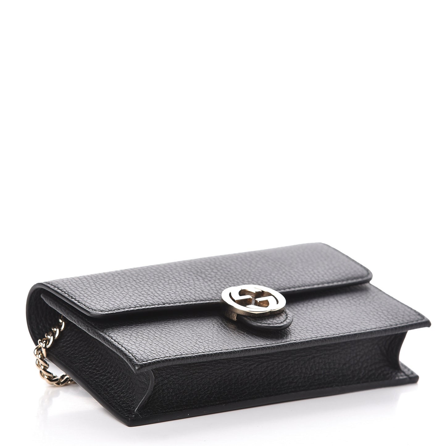Dollar Calfskin Interlocking G Chain Wallet Black
