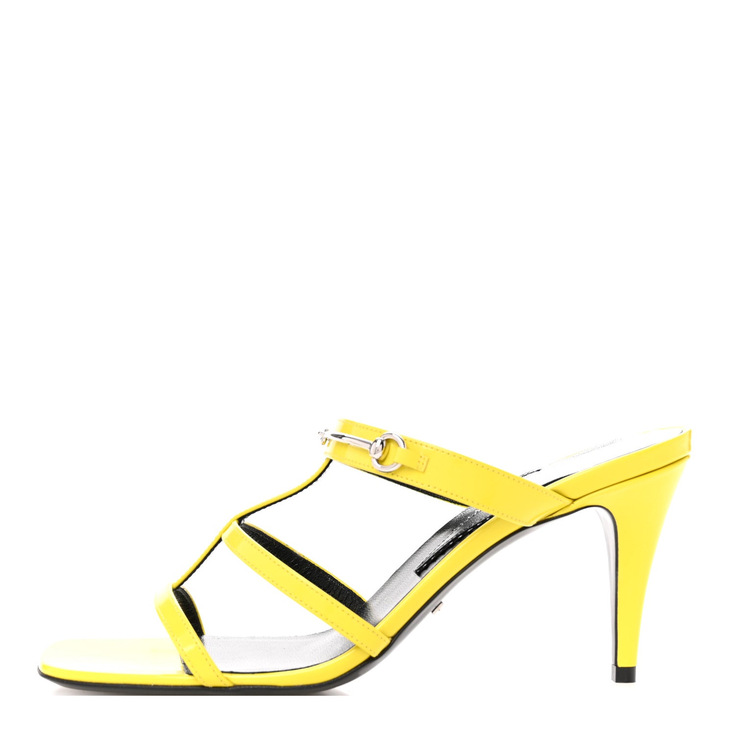 Gucci Patent Calfskin Horsebit Divine 75mm Slide Sandals 38.5 Acid Lime 1 of 10