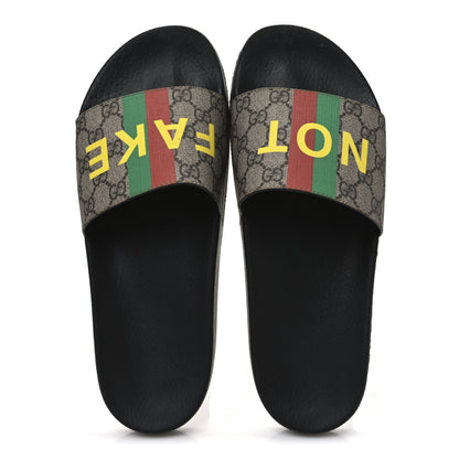 Gucci GG Supreme Monogram Fake/Not Mens Slide Sandals 11 Beige Ebony 2 of 11