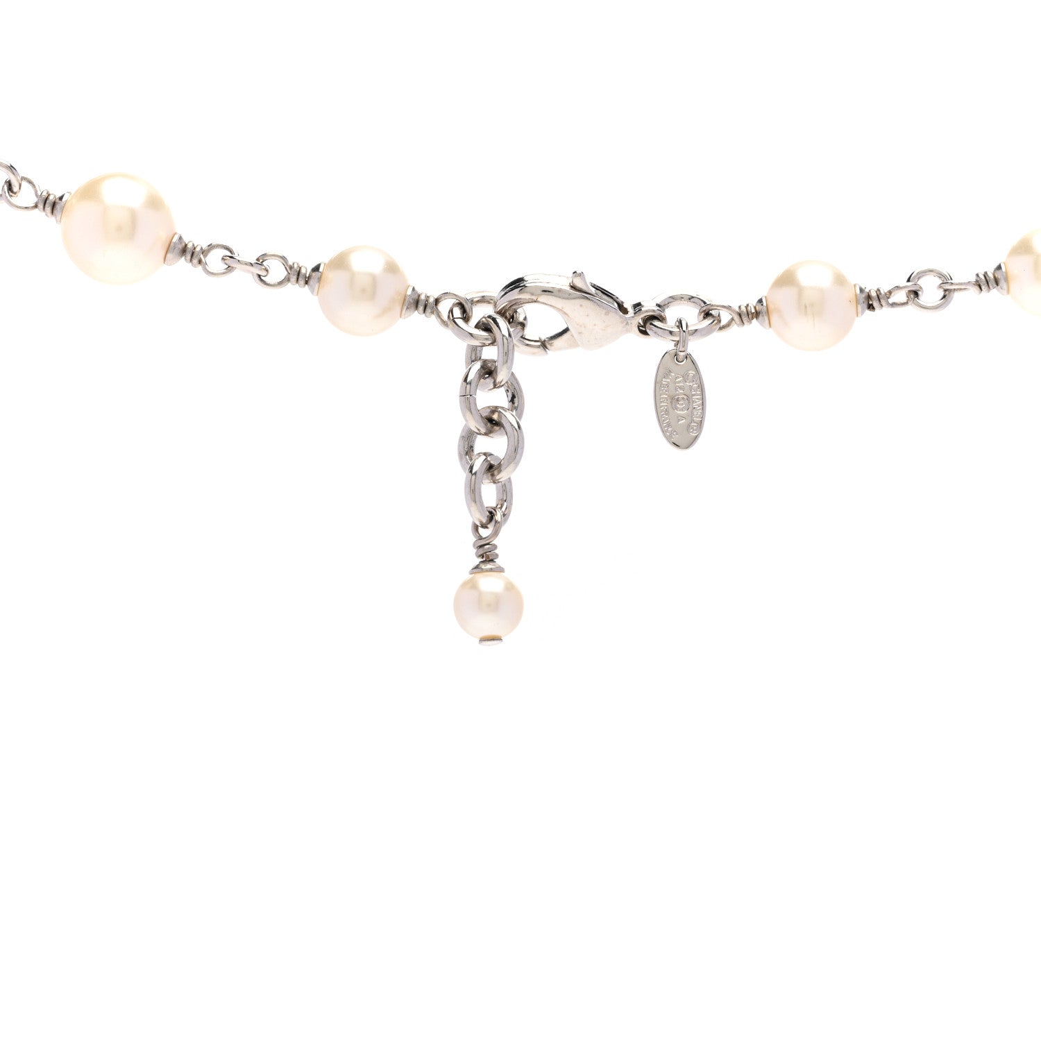 Chanel Graduated Pearl Crystal CC Long Necklace Silver 5 of 6
