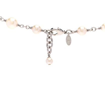 Chanel Graduated Pearl Crystal CC Long Necklace Silver 5 of 6