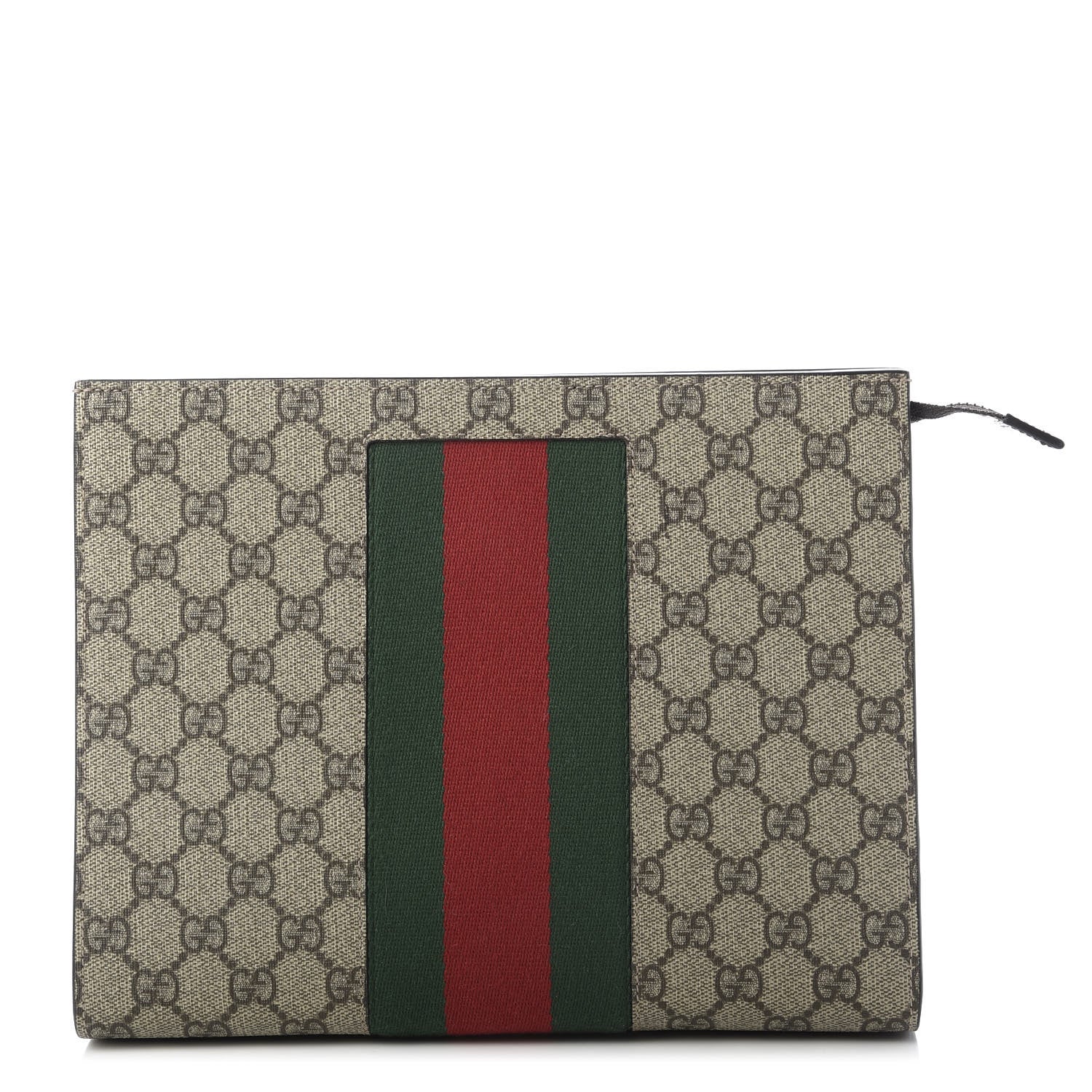 Gucci GG Supreme Monogram Selleria Calfskin Web New Web Cosmetic Case Beige Ebony Cocoa 1 of 10