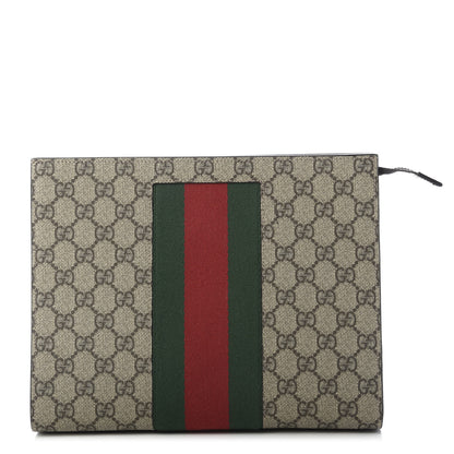 Gucci GG Supreme Monogram Selleria Calfskin Web New Web Cosmetic Case Beige Ebony Cocoa 1 of 10