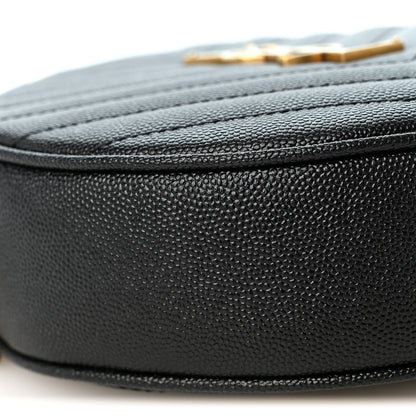 Saint Laurent Grain De Poudre Matelasse Chevron Quilted Round Vinyle Camera Bag Black 8 of 9