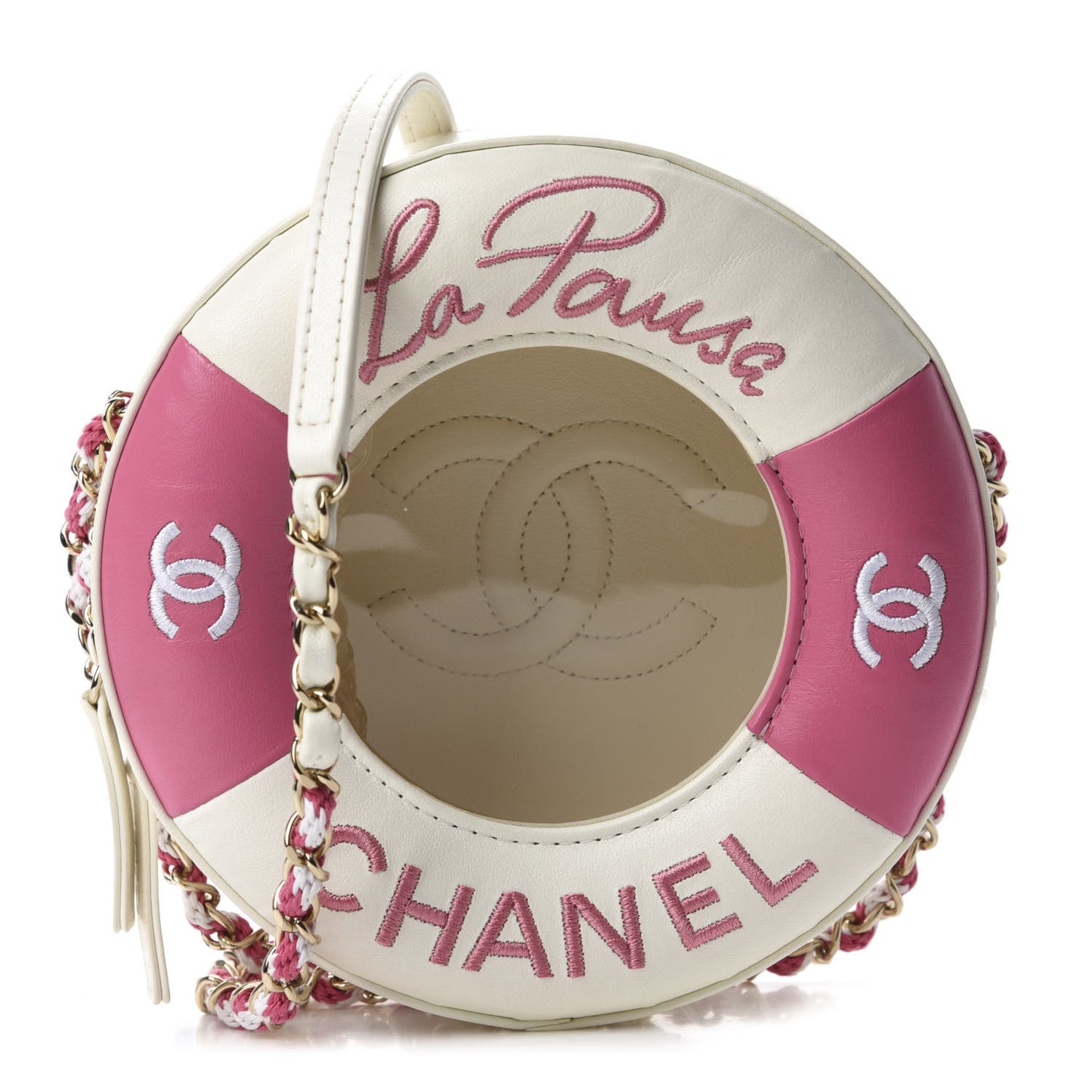 Lambskin Coco Lifesaver Round Bag Pink White
