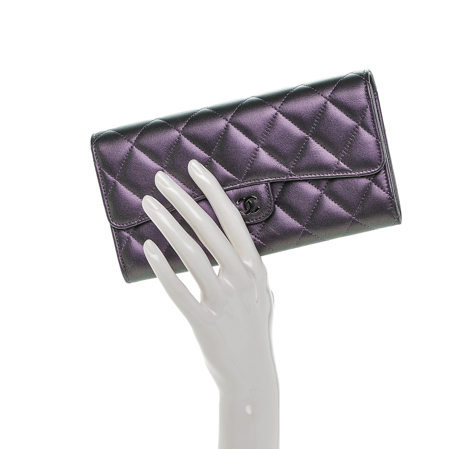 Chanel Iridescent Lambskin Quilted Large Gusset Flap Wallet Purple 2 of 9