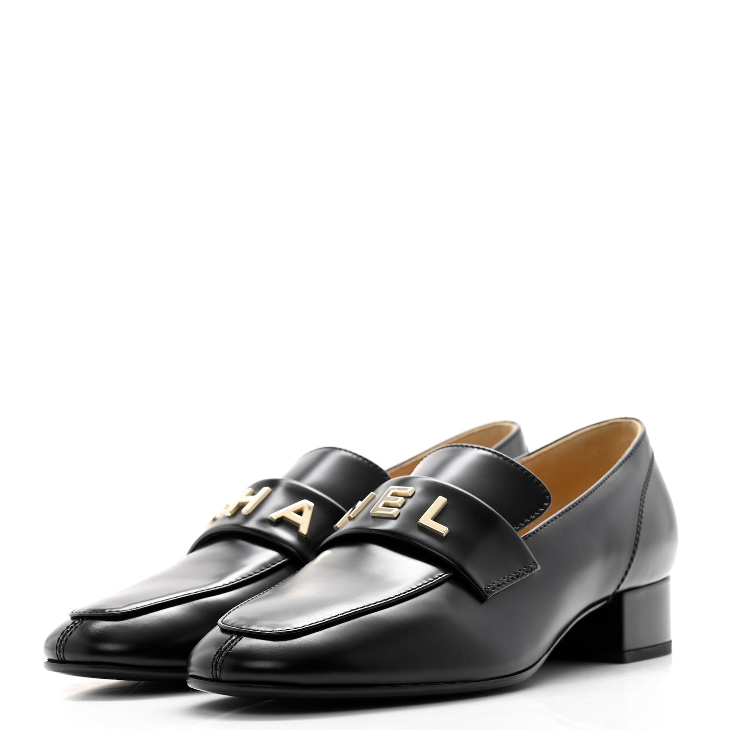 Chanel Shiny Calfskin Logo Loafers 37 Black 3 of 13