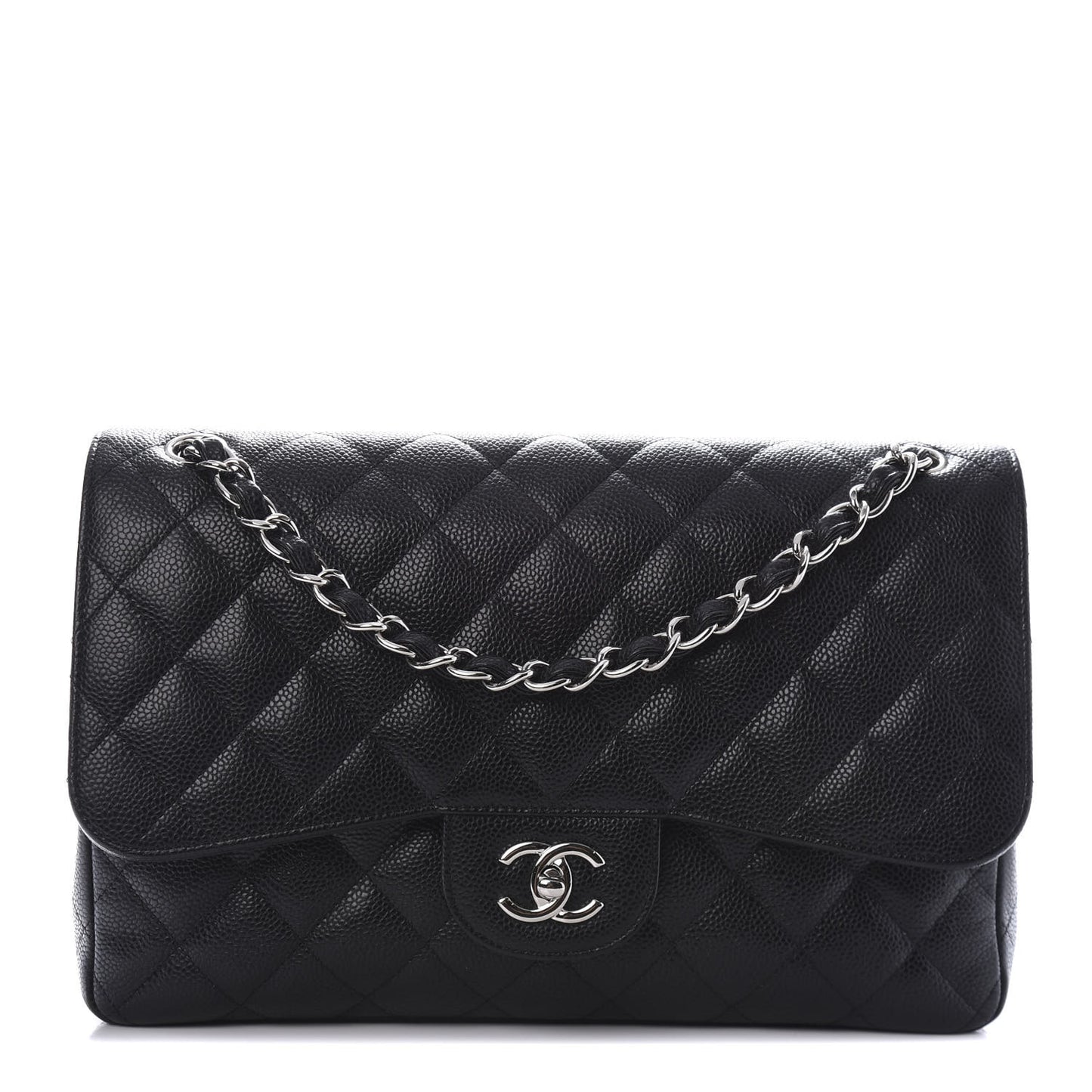 Caviar Quilted Jumbo Double Flap Black