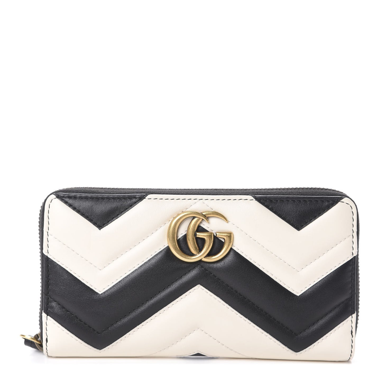 Calfskin Matelasse GG Marmont Zip Around Wallet Black White