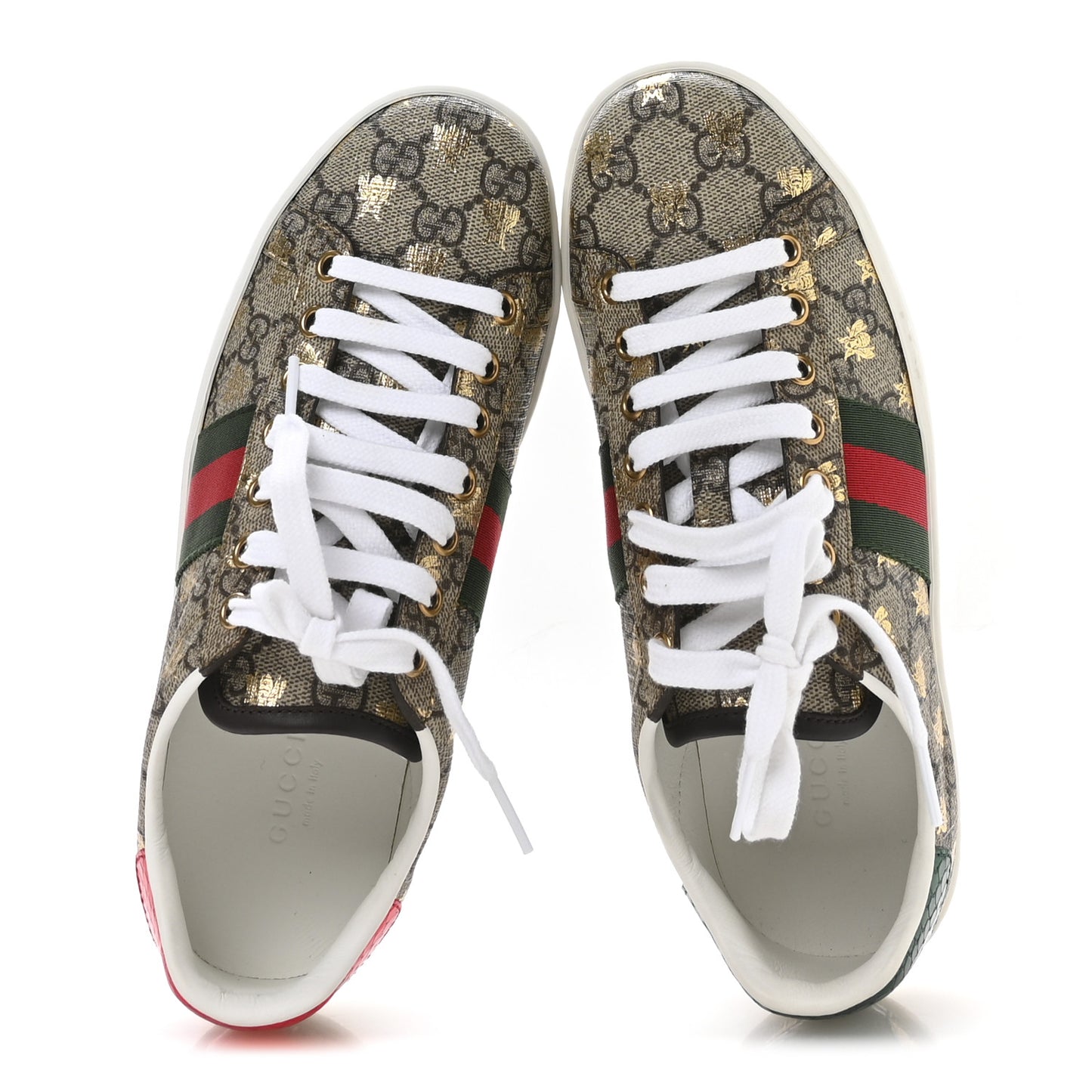 GG Supreme Monogram Bees Ayers Web Womens Ace Sneakers 37 Beige Oro Green Red