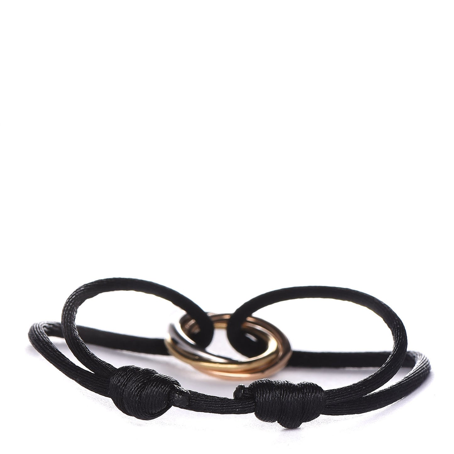 18K White Yellow Pink Gold Diamond Trinity Cord Bracelet Black