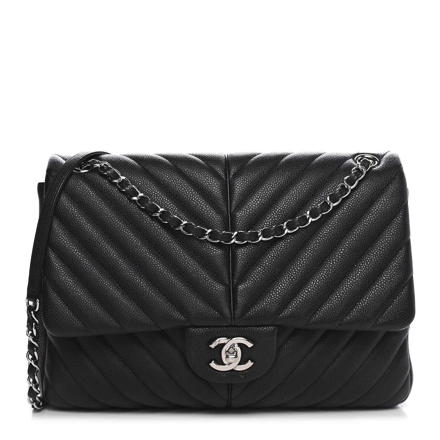 Chanel Caviar Chevron Quilted Large Puffy CC Flap Black 1 of 10