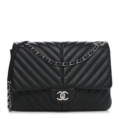 Chanel Caviar Chevron Quilted Large Puffy CC Flap Black 1 of 10