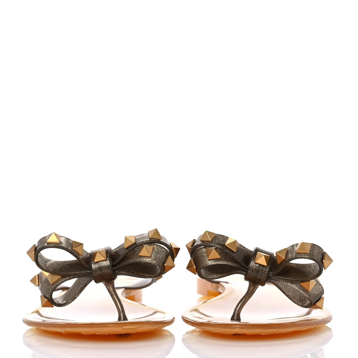 Valentino Garavani PVC Jelly Glitter Rockstud Bow Thong Sandals 39 Gold 2 of 7