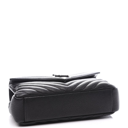 Saint Laurent Sheepskin Matelasse Chevron Monogram Medium College Bag Black 3 of 10