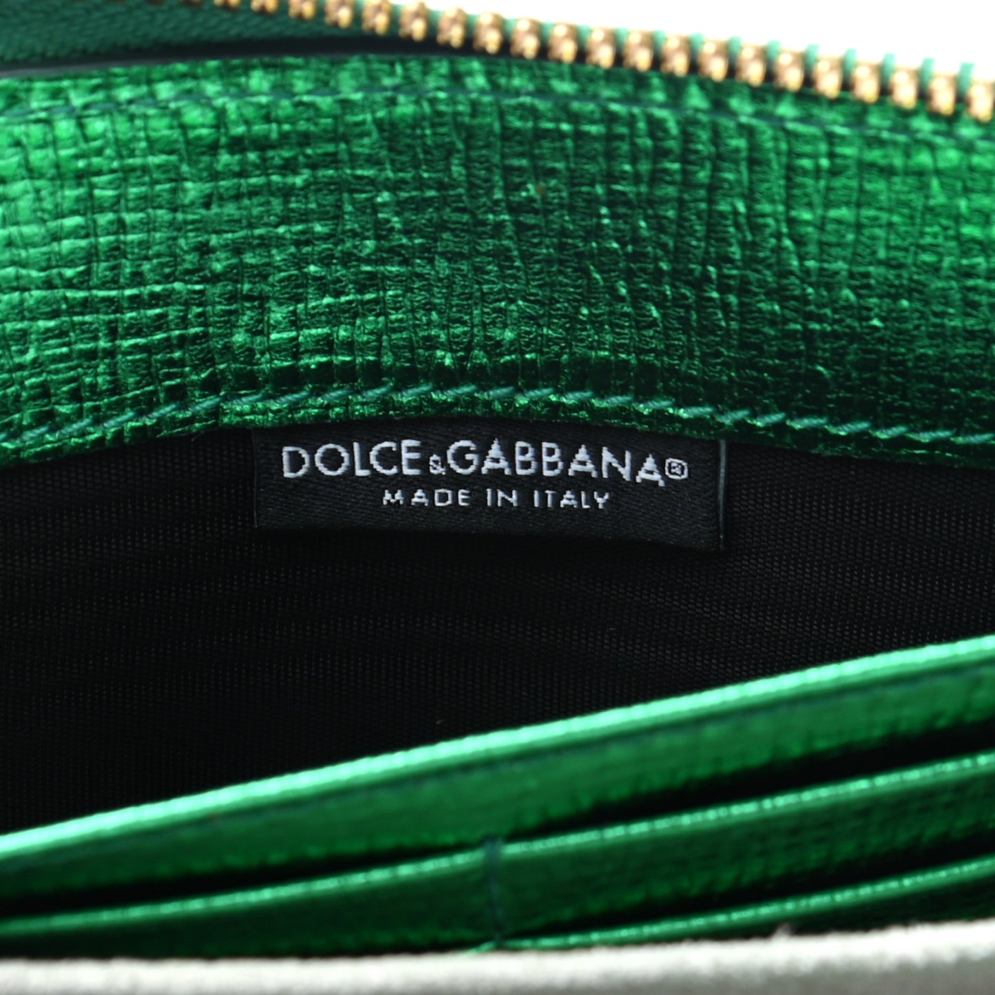 Metallic Dauphine Zip Around Wallet Green