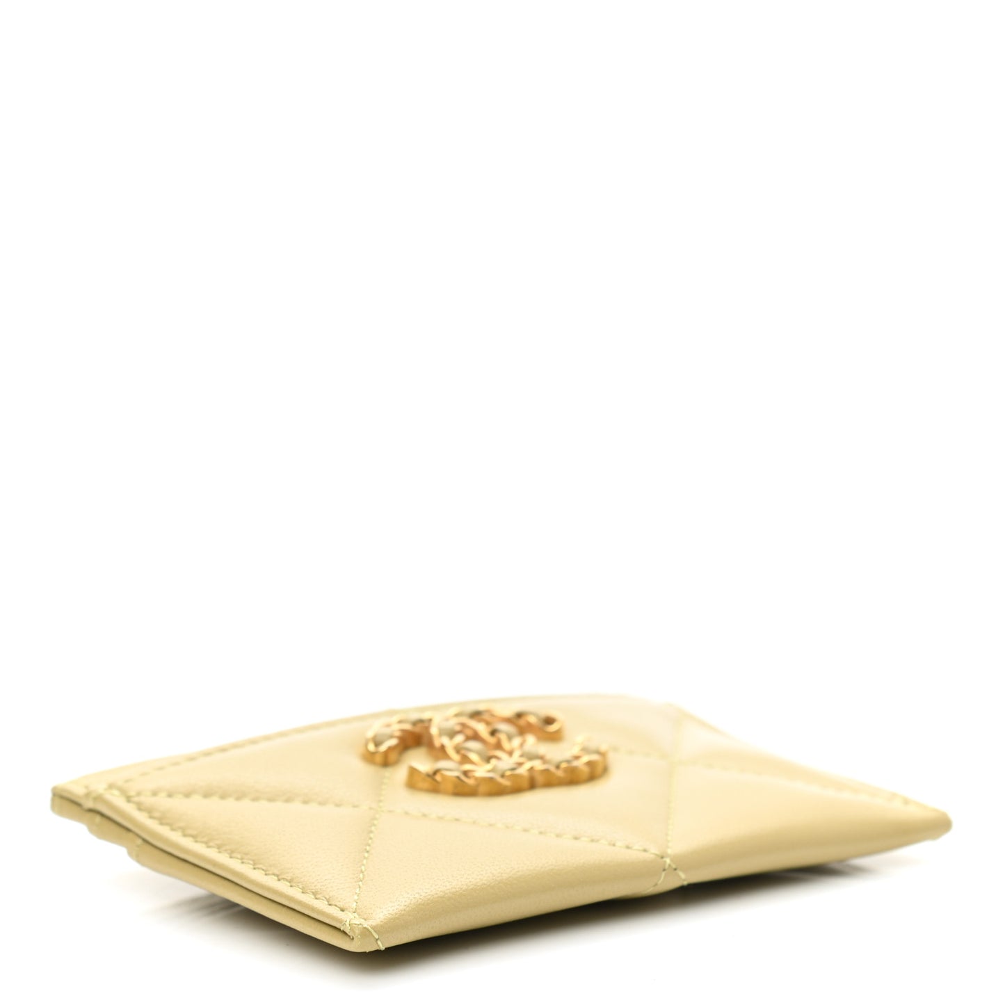 Lambskin Quilted Chanel 19 Card Holder Light Green