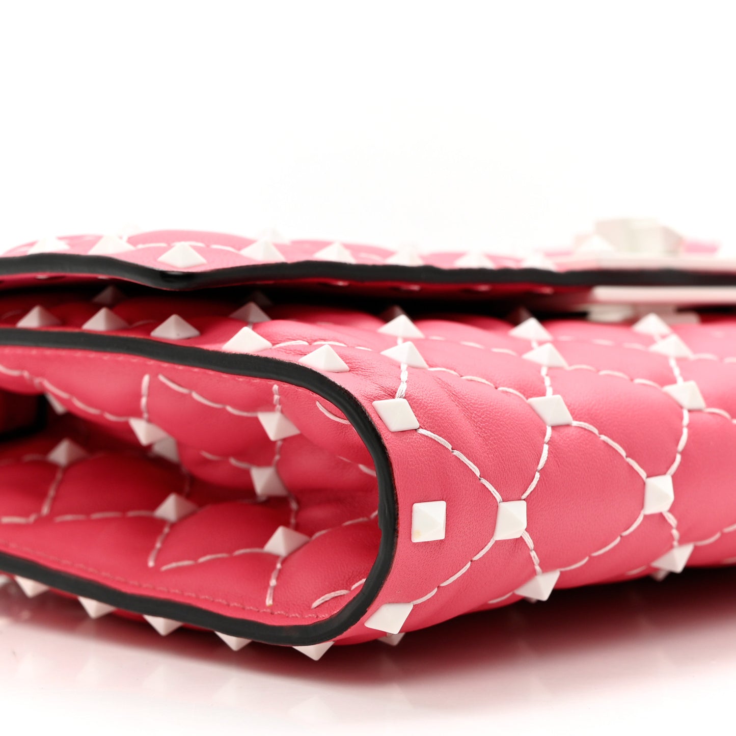 Lambskin Free Rockstud Spike Wallet On Chain Shadow Pink