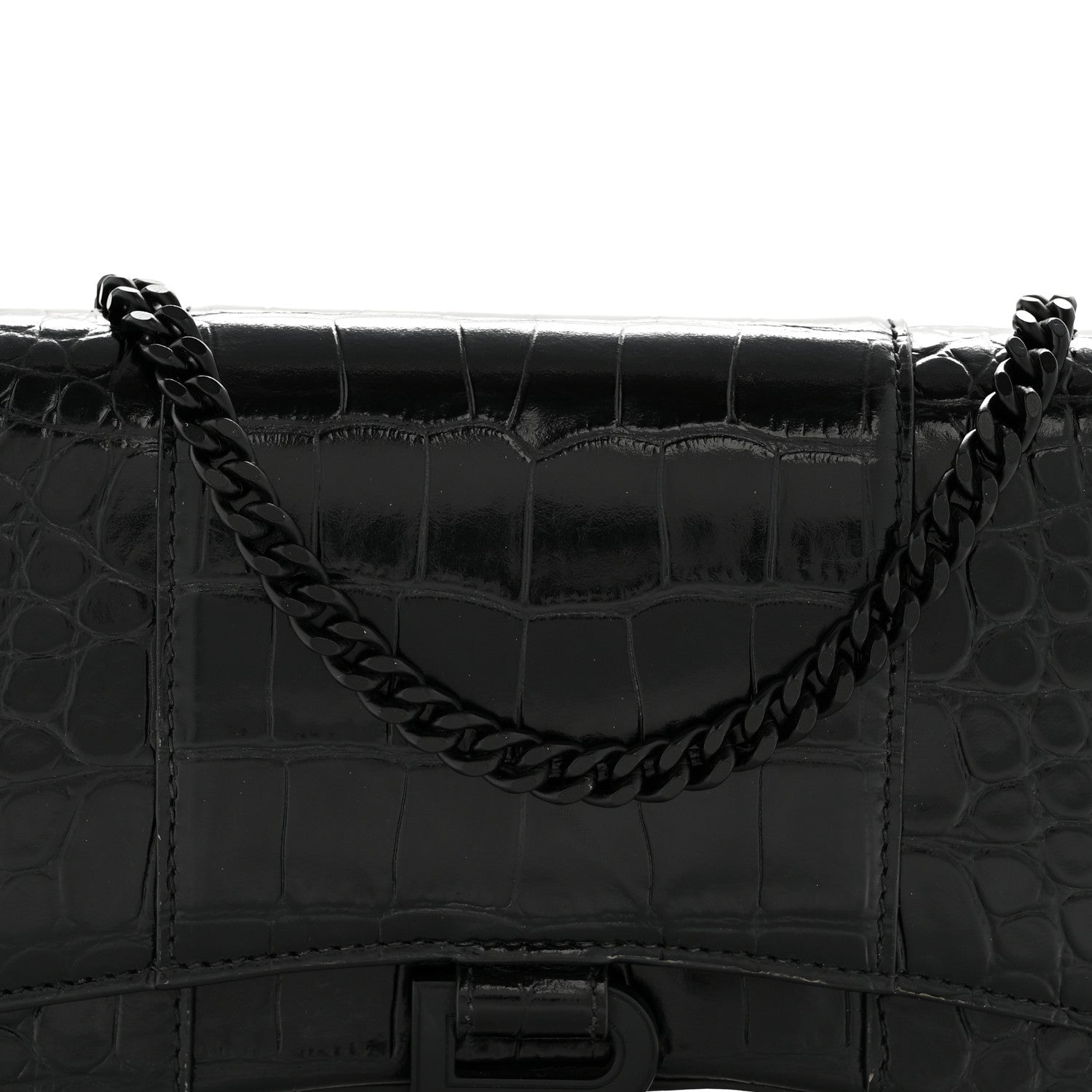 Balenciaga Shiny Calfskin Monochrome Crocodile Embossed Hourglass Chain Bag Black 8 of 15