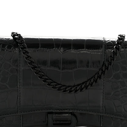 Balenciaga Shiny Calfskin Monochrome Crocodile Embossed Hourglass Chain Bag Black 8 of 15